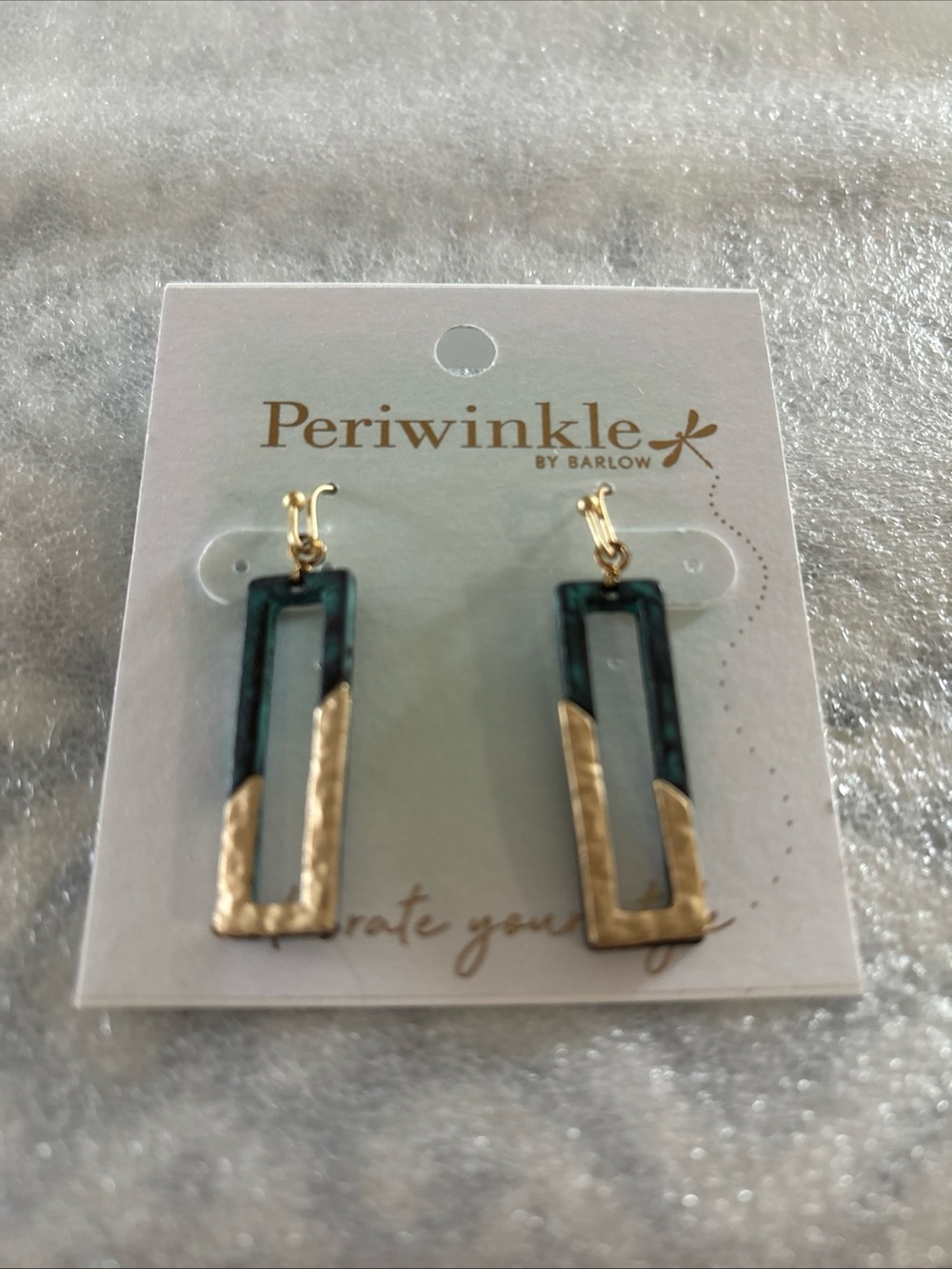 Periwinkle by Barlow Gold and Teal Open Rectangular Drop Earrings